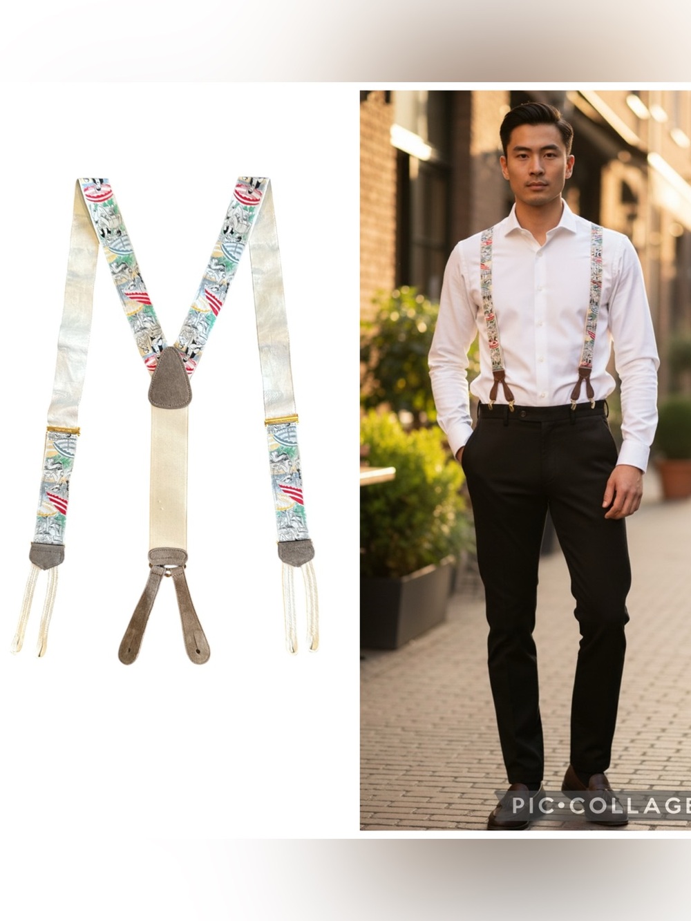Trafalgar Limited Edition International Postcard Silk Suspenders Cream Multi